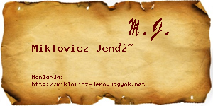 Miklovicz Jenő névjegykártya